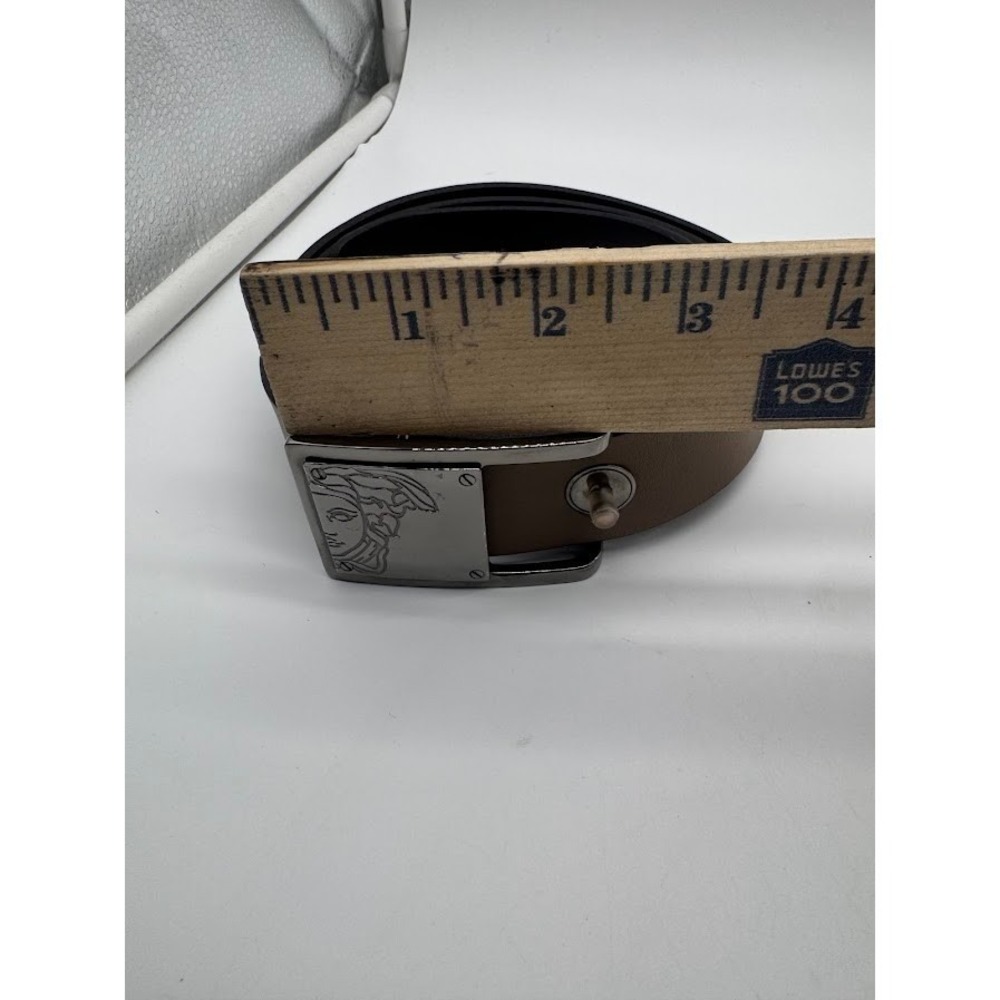 Versace Medusa Head Buckle Brown Leather Belt Mens Size 38 Gunmetal Hardware